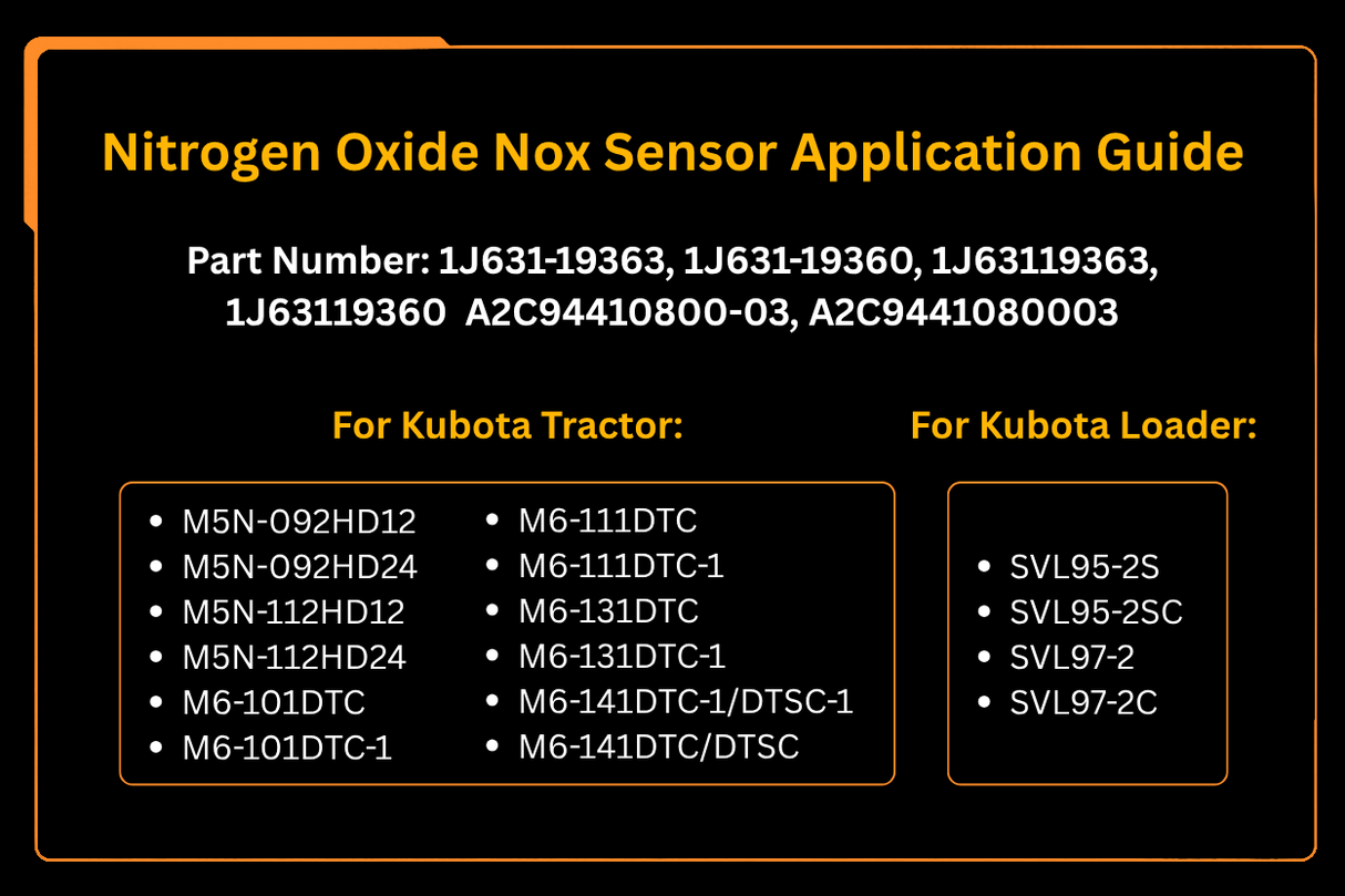 Sensor de óxido de nitrogênio Nox 1J631-19360 se encaixa para Kubota SVL95-2S SVL97-2 M5N-092HD12
