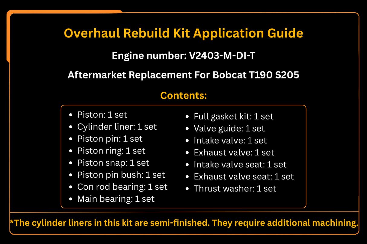 El kit de revisión del motor V2403-M-DI-T Kubota se adapta al kit de reconstrucción de Bobcat T190 S205