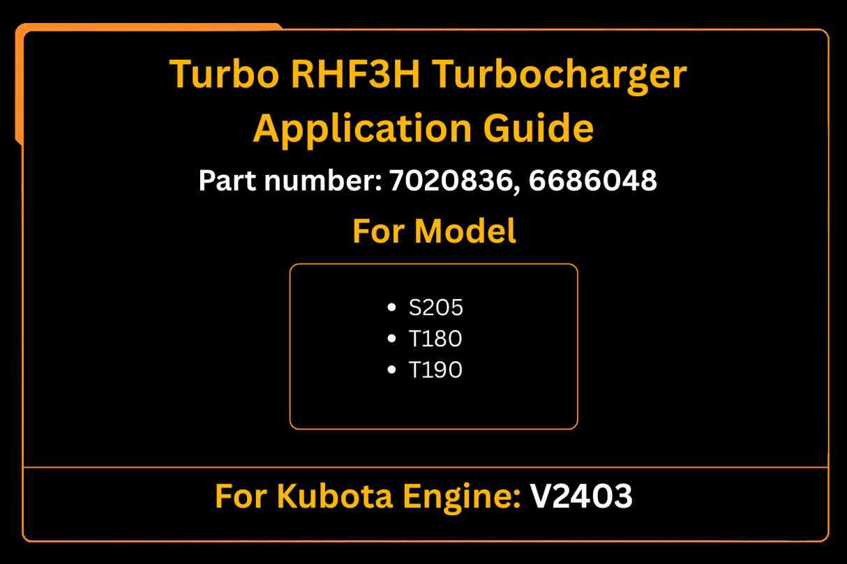 Turbocompressor 7020836 6686048 Turbo RHF3H, substituição pós-venda para Bobcat S205 T180 T190 Kubota, motor V2403