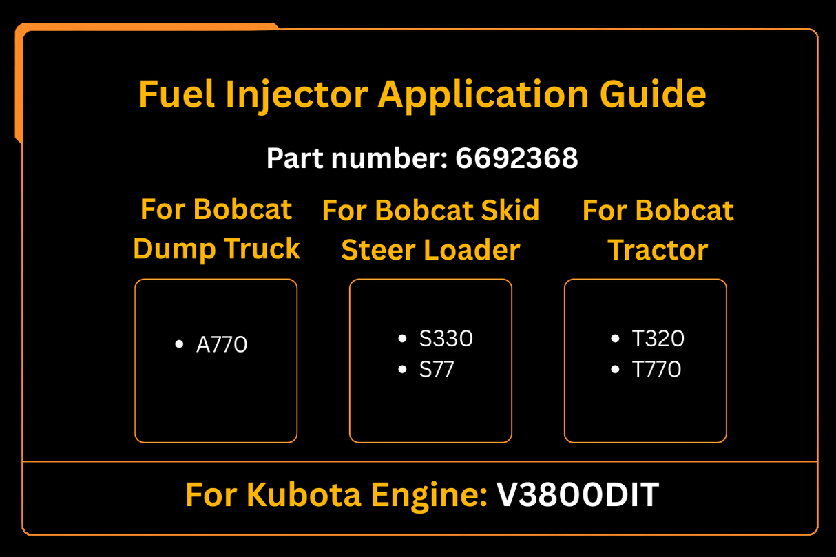 Fuel Injector 6692368 for Kubota Engine V3800DIT Aftermarket Replacement For Bobcat A770 S330 S770 T320 T770