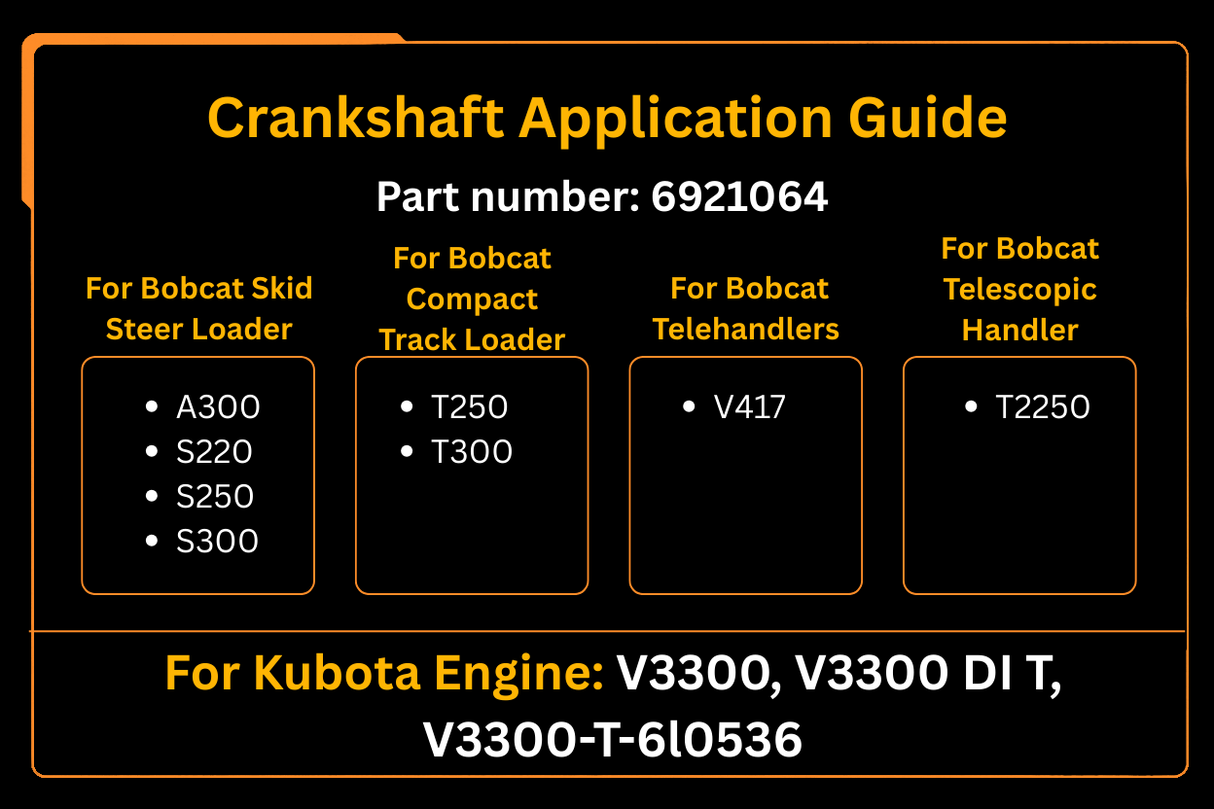 Crankshaft 6921064 for Kubota Engine V3300 Aftermarket Replacement For Bobcat A300 S220 S250 S300 T250 T300 T2250 V417