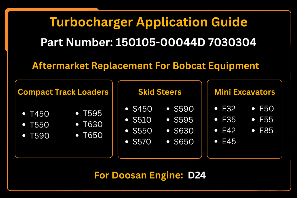 150105-00044D 7030304 Turbocharger Aftermarket Replacement For Bobcat T550 T590 T595 T630 T650 E32 E35 E42