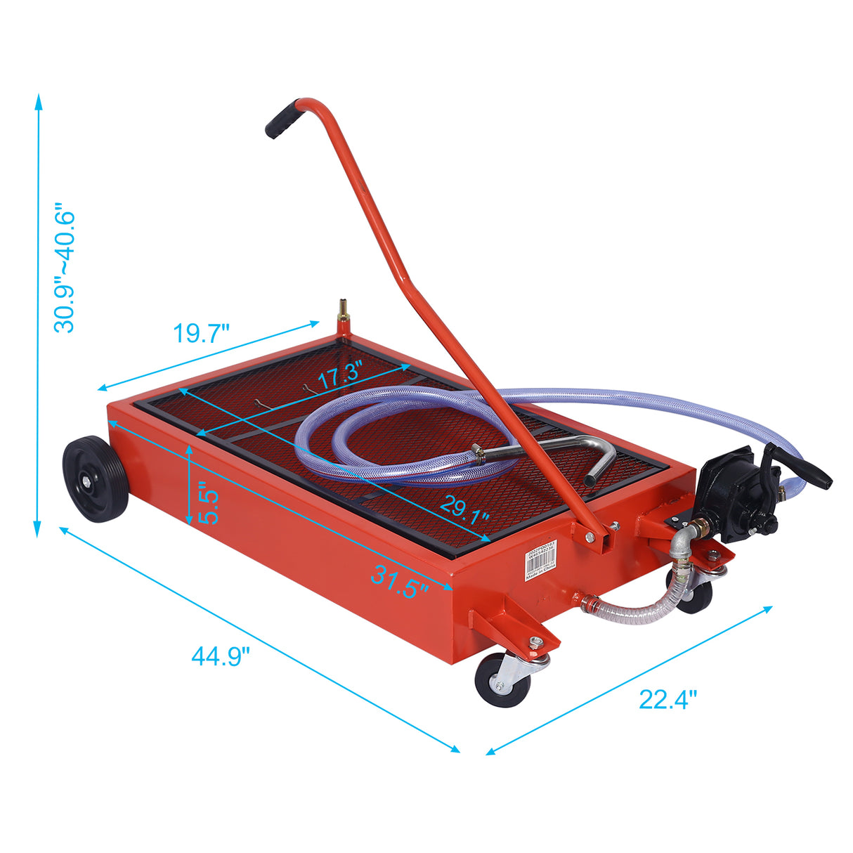 17-Gallon Low-Profile Oil Drain Pan with Manual Pump- Red