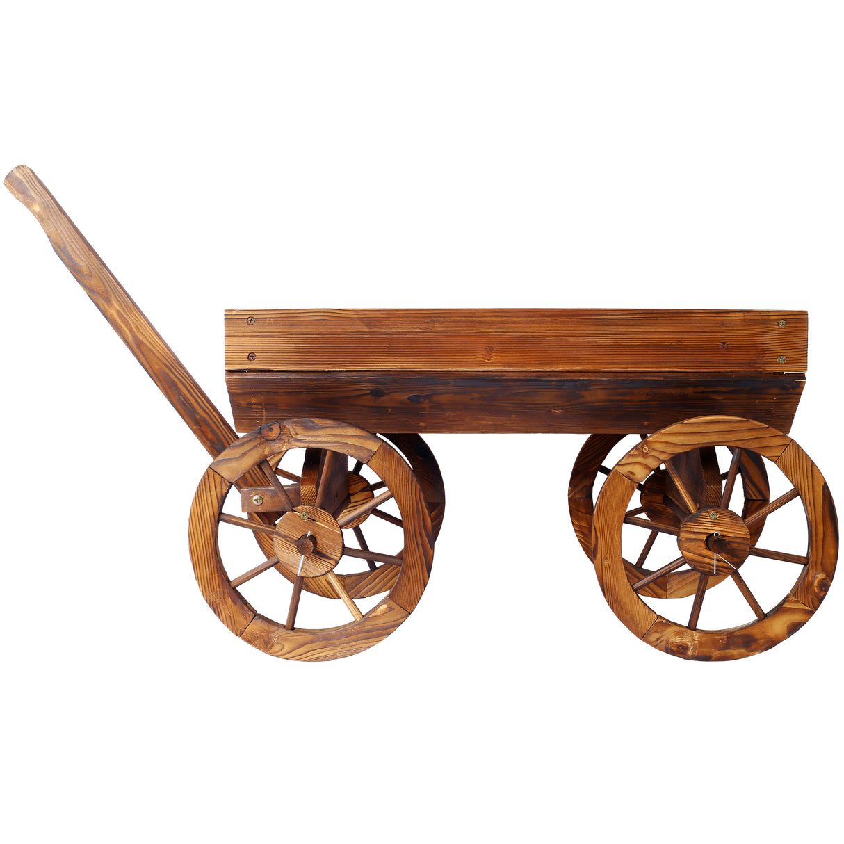Wood Wagon Flower Planter Pot Stand w/ wheels-茶色