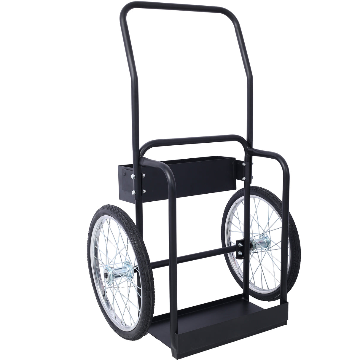 Large Dual Oxygen Tank Cart Dolly with Double Cylinder 20" Pneumatic Wheels Two Fastening Belts--Black