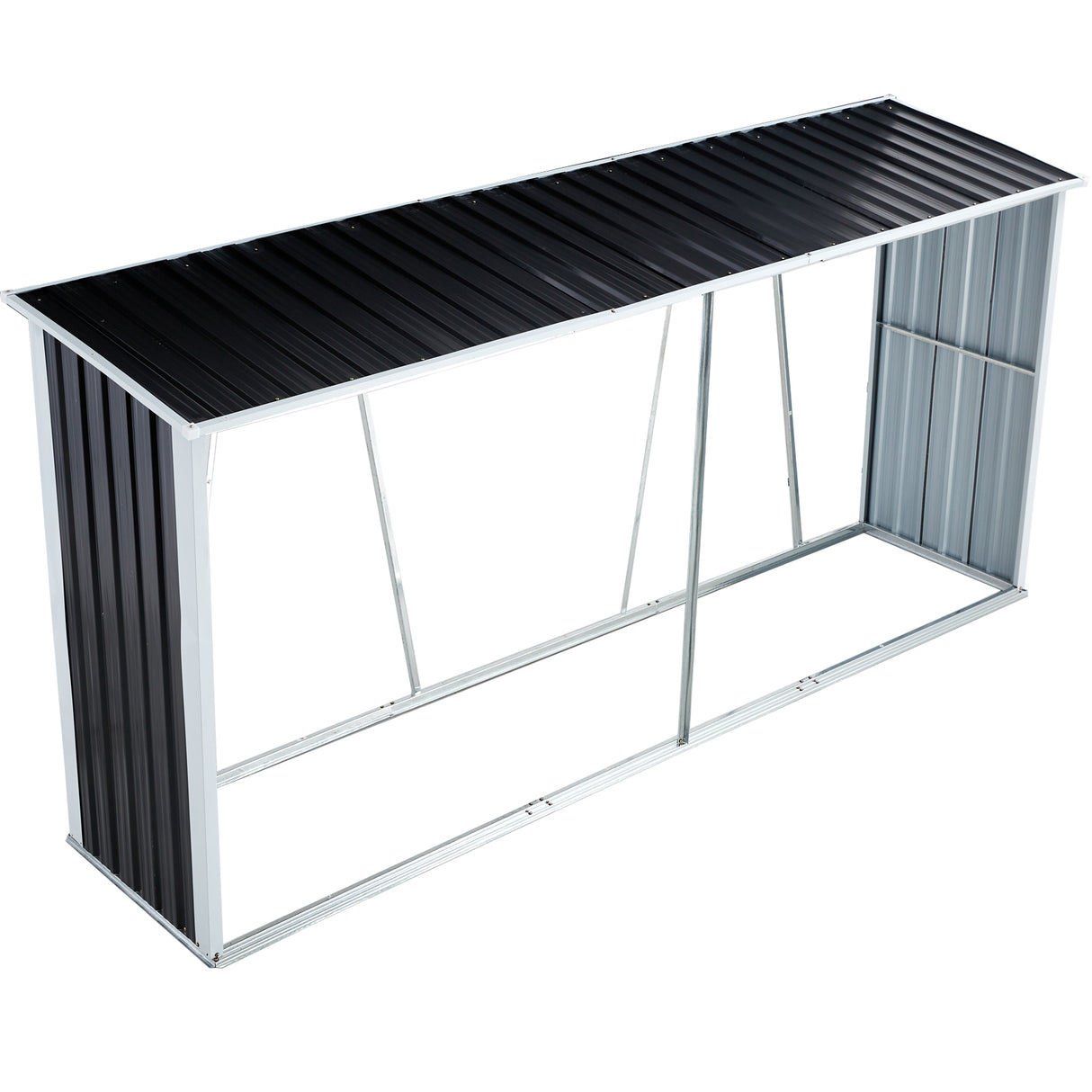 Firewood Rack Log Holder Storage with Roof Stand Gray Galvanized Steel 129.9"