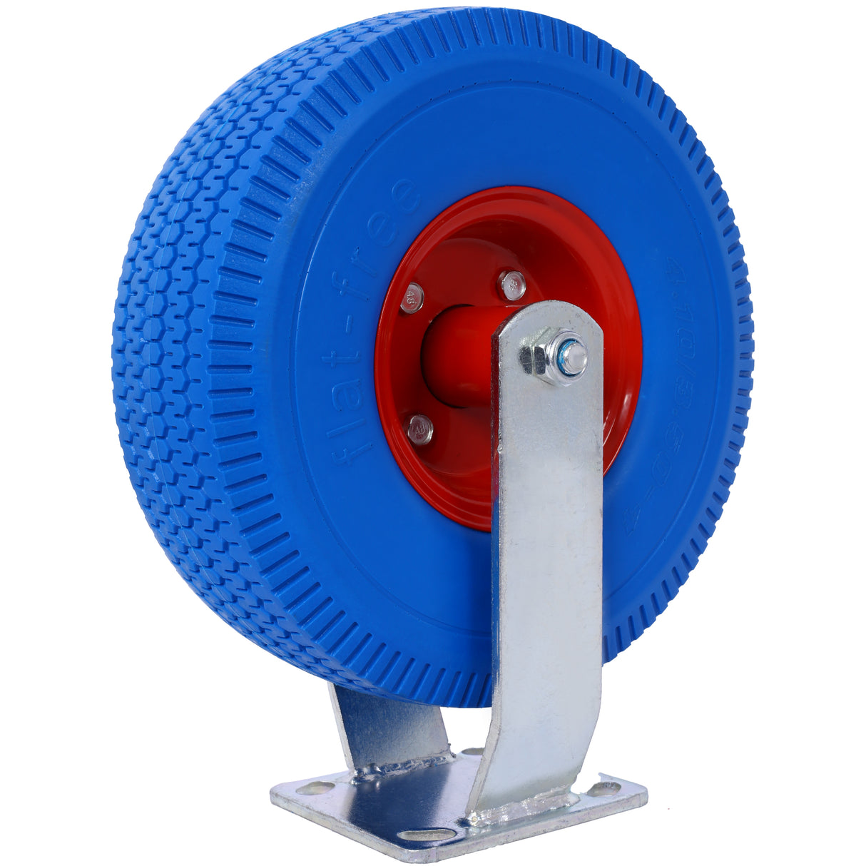 4PCS 10IN X-Large Flat Free Caster Wheel (2PCS Swivel+2PCS Rigid) Swivel Plate Steel Hub with Ball Bearings 5/8-Inch Bore Centered Axle Blue