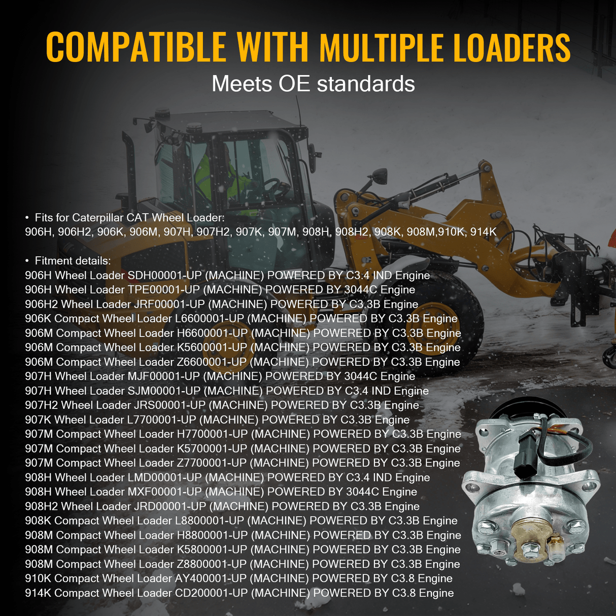 A/C Compressor 315 - 6547 3156547 Fits for Caterpillar CAT 906H 906K 906M 907H 907K 907M 908H 908K 908M 910K 914K - Fab Heavy Parts