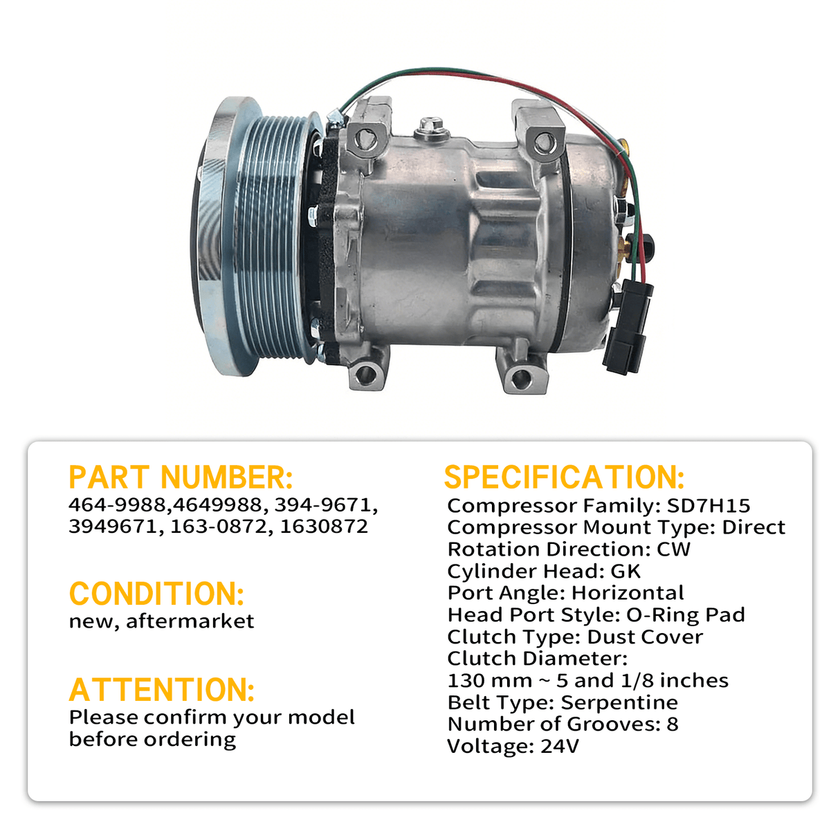 A/C Compressor 464 - 9988 4649988 163 - 0872 1630872 Fits for Cat 938G 950H 962H 966H 793F 794 796 797 - Fab Heavy Parts