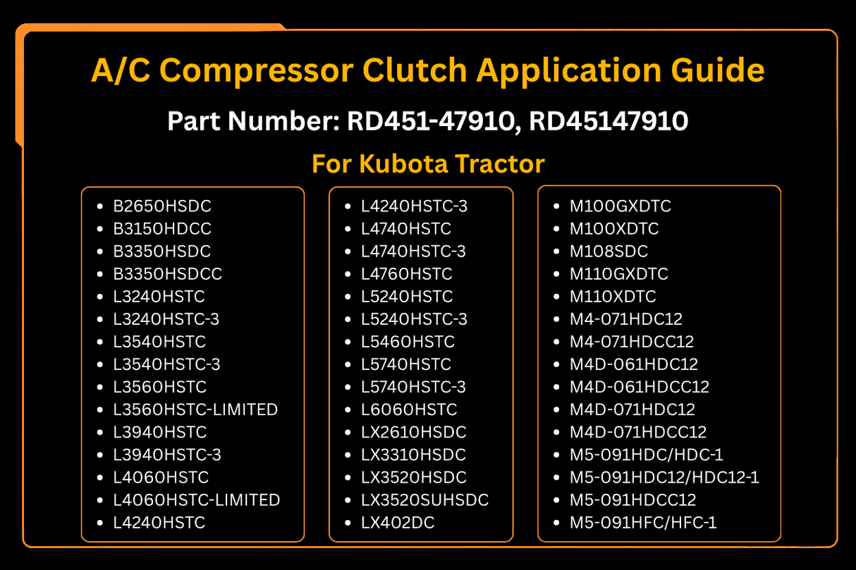 A/C Compressor Clutch RD451 - 47910 Fits for Kubota KX040 - 4 KX057 - 4 KX033 - 4 B2650HSDC - Fab Heavy Parts