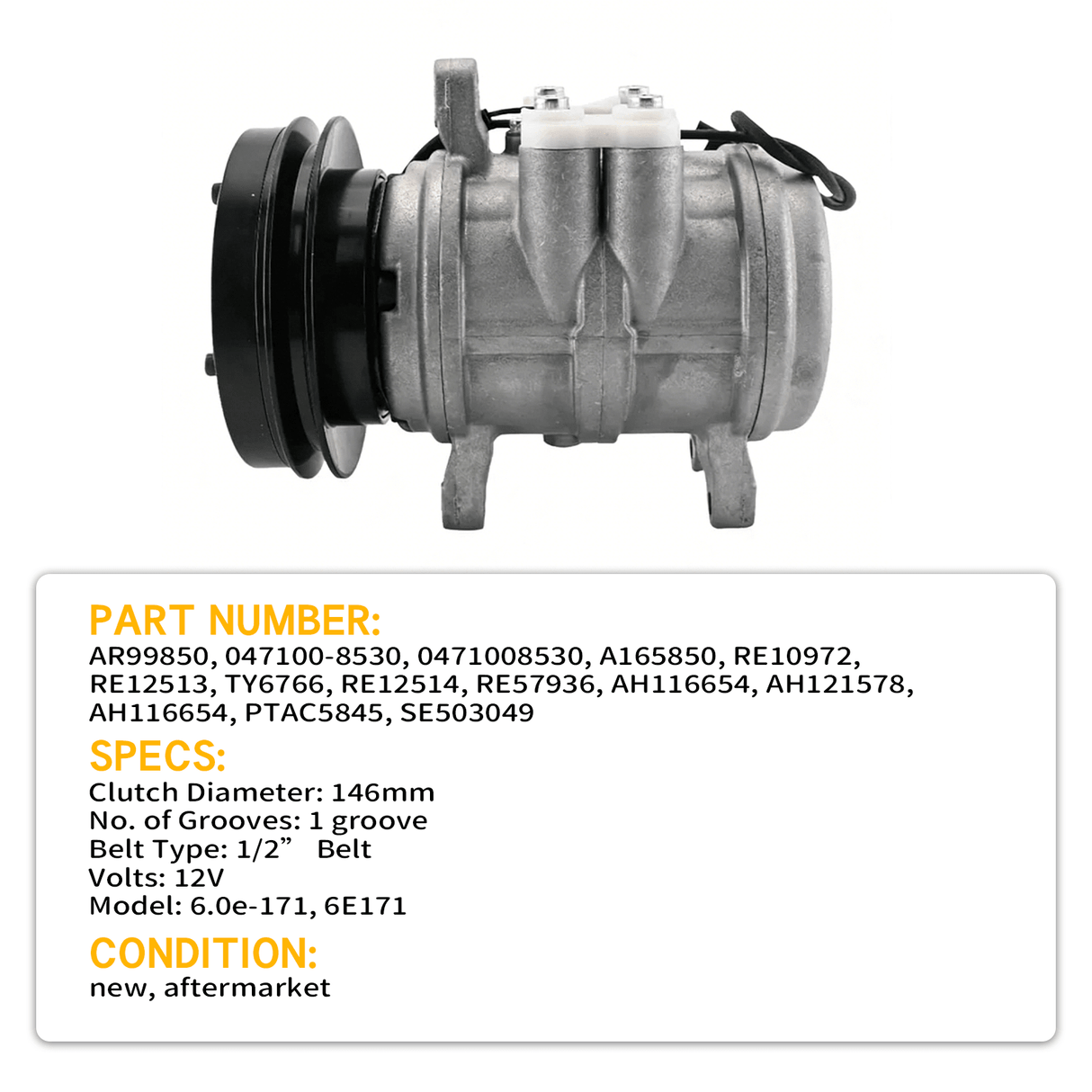 A/C Compressor RE10972 RE12513 Fits for John Deere 2250 2450 2650 3050 3155 4050 4450 - Fab Heavy Parts