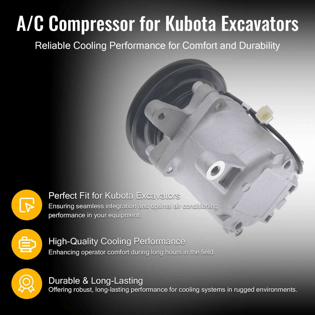 A/C Compressor SV07E RD451 - 93900 Fits for Kubota U35 - 4 U55 KX040 - 4 KX057 - 4 KX080 - 4 - Fab Heavy Parts