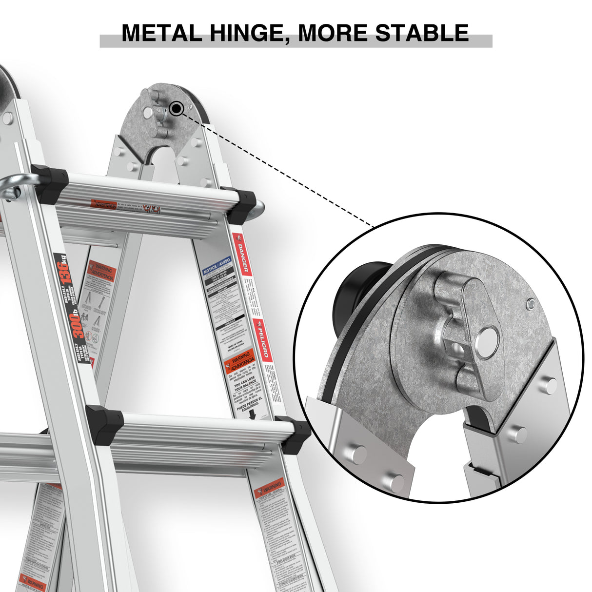 Aluminum Multi-Position Ladder with Wheels 300 lbs Weight Rating 22 FT--Metallic Grey