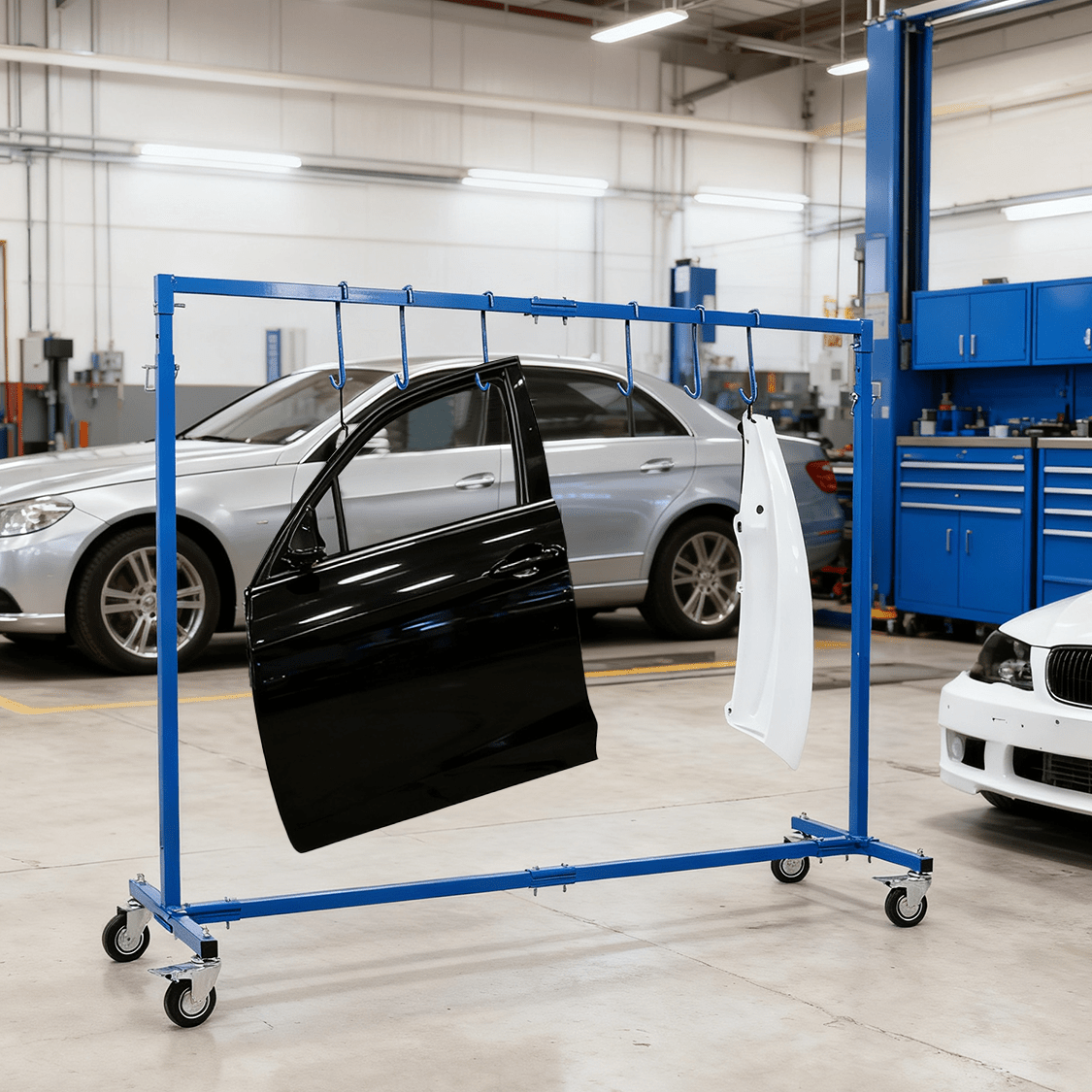 Adjustable Height Paint Hanger Drying Rack Mobile Painting Stand with 6 Hanging Hooks - Blue - Fab Heavy Parts