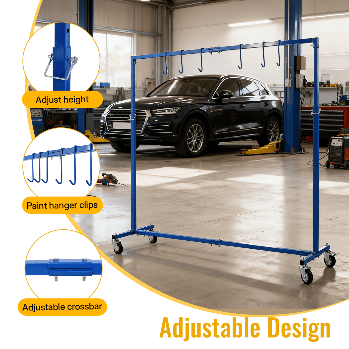 Adjustable Height Paint Hanger Drying Rack Mobile Painting Stand with 6 Hanging Hooks - Blue - Fab Heavy Parts