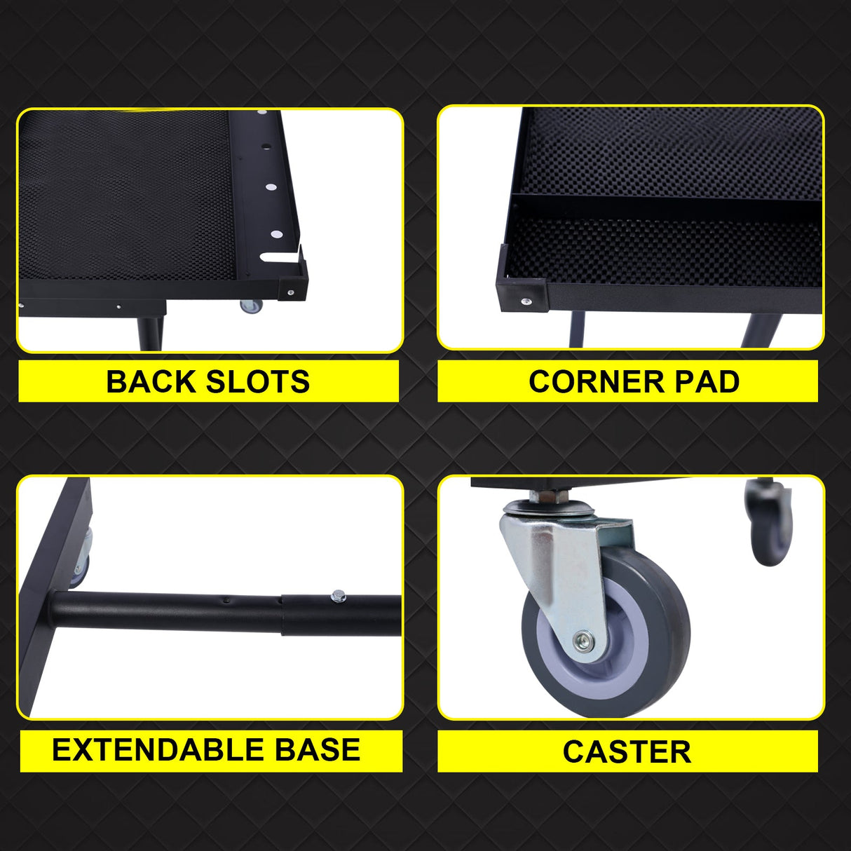 Adjustable Tear Down Work Table with Drawer (4) 2.5" Swivel Casters 220 Lbs Capacity Rubber Corners Heavy Duty Steel - Black - Fab Heavy Parts