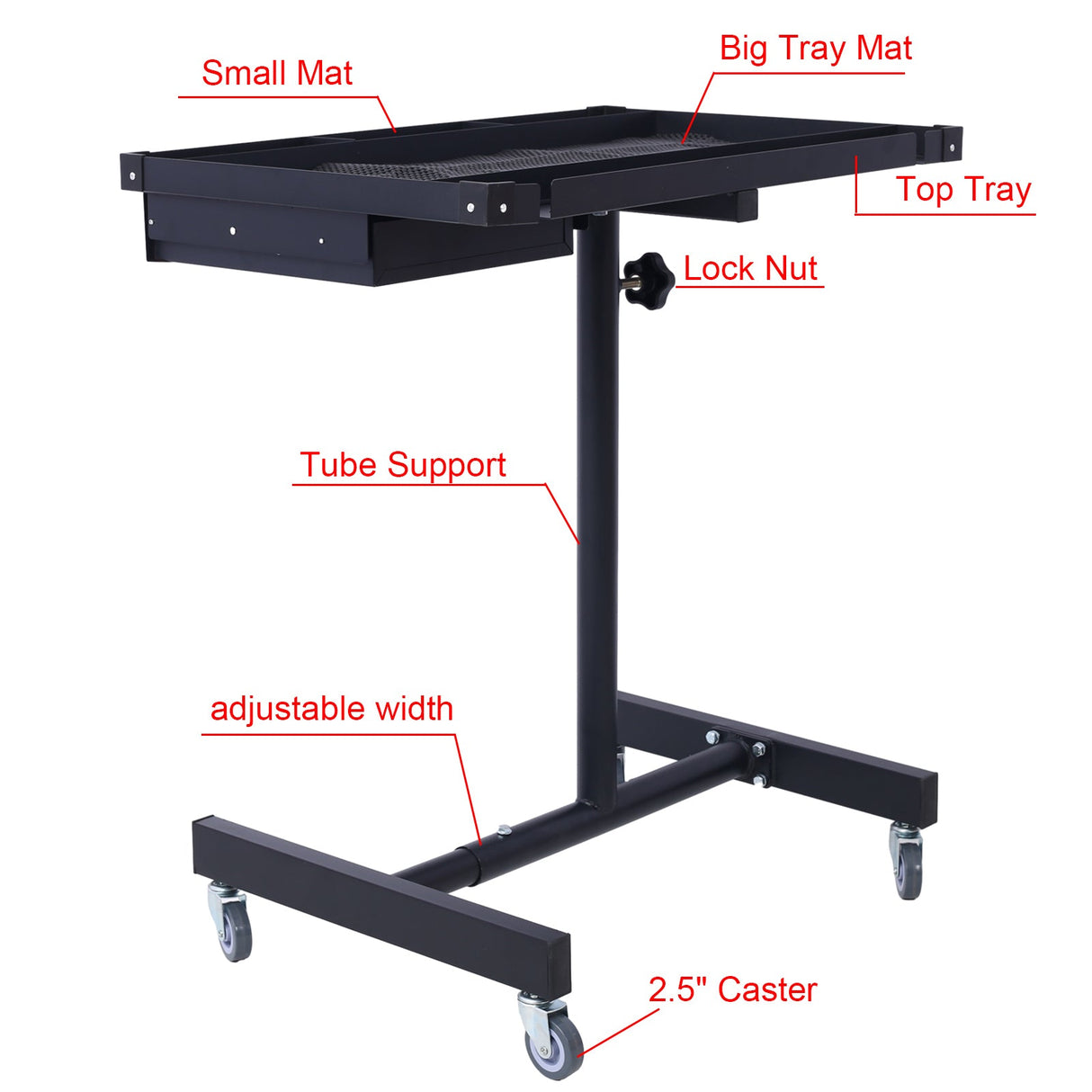 Adjustable Tear Down Work Table with Drawer (4) 2.5" Swivel Casters 220 Lbs Capacity Rubber Corners Heavy Duty Steel - Black - Fab Heavy Parts