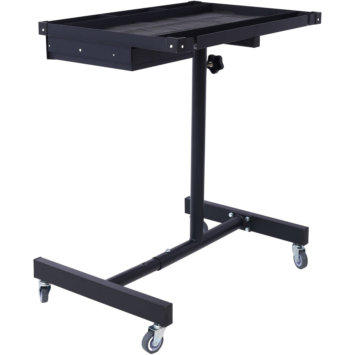 Adjustable Tear Down Work Table with Drawer (4) 2.5" Swivel Casters 220 Lbs Capacity Rubber Corners Heavy Duty Steel - Black - Fab Heavy Parts
