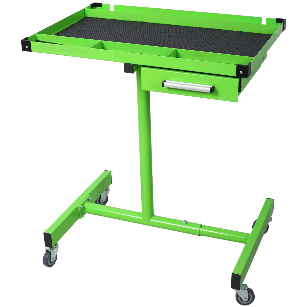 Adjustable Work Table with Drawer Portable (4) 2.5' Swivel Casters 220 Lbs Capacity Rubber Corners Heavy Duty Steel - Green - Fab Heavy Parts