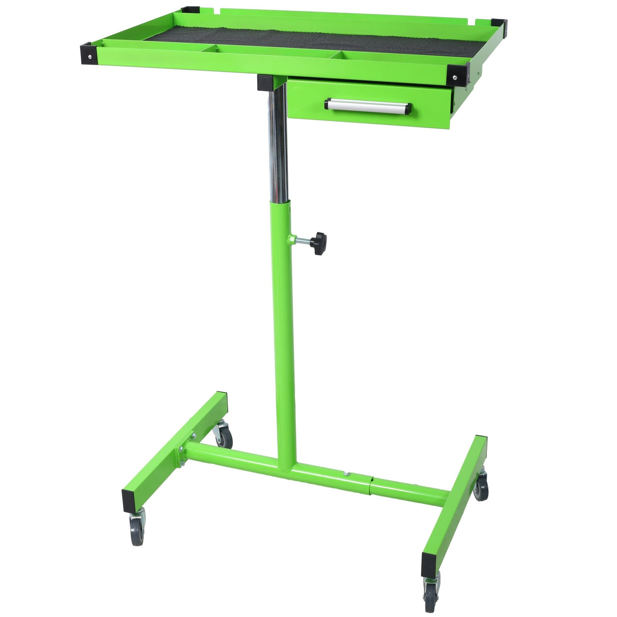 Adjustable Work Table with Drawer Portable (4) 2.5' Swivel Casters 220 Lbs Capacity Rubber Corners Heavy Duty Steel - Green - Fab Heavy Parts