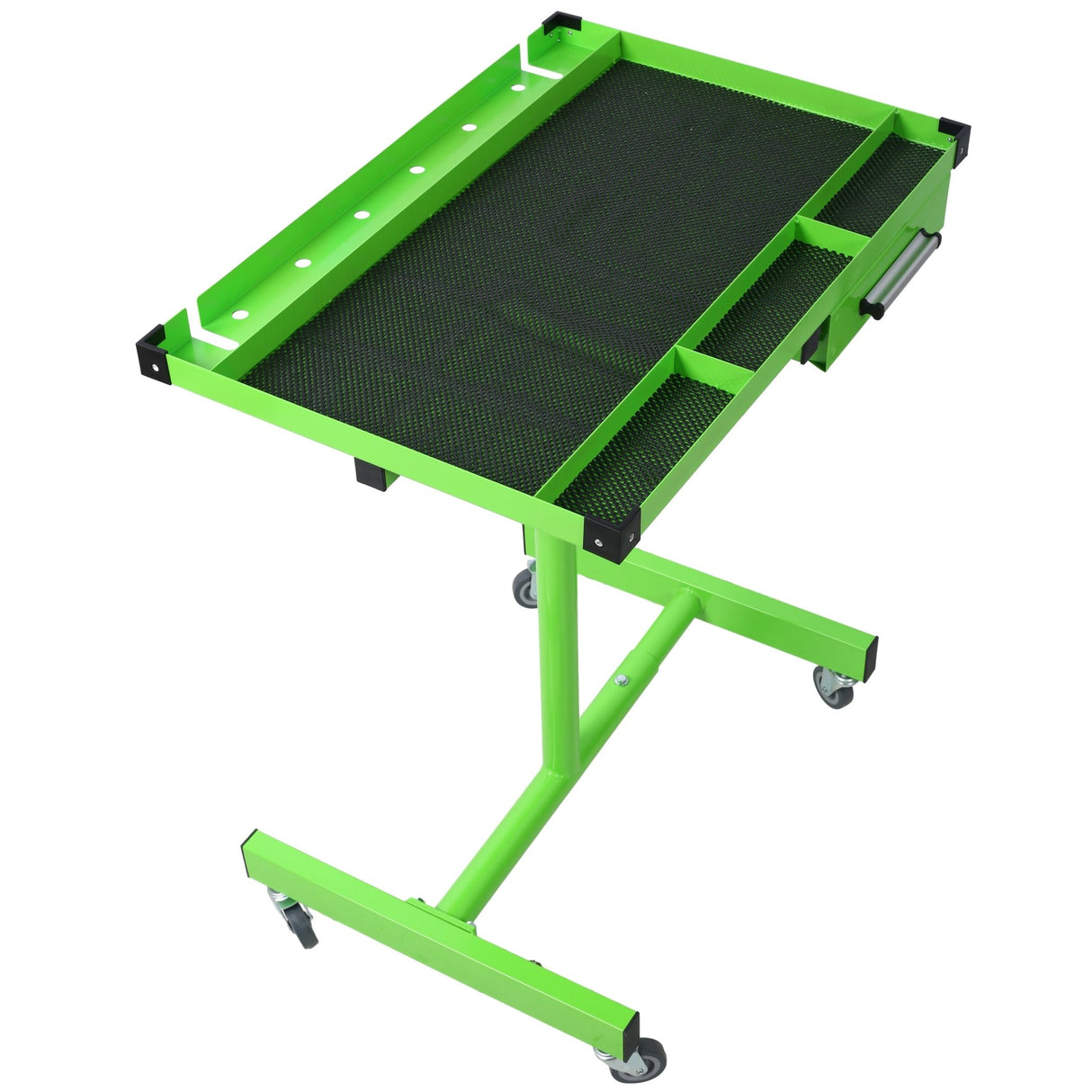 Adjustable Work Table with Drawer Portable (4) 2.5' Swivel Casters 220 Lbs Capacity Rubber Corners Heavy Duty Steel - Green - Fab Heavy Parts