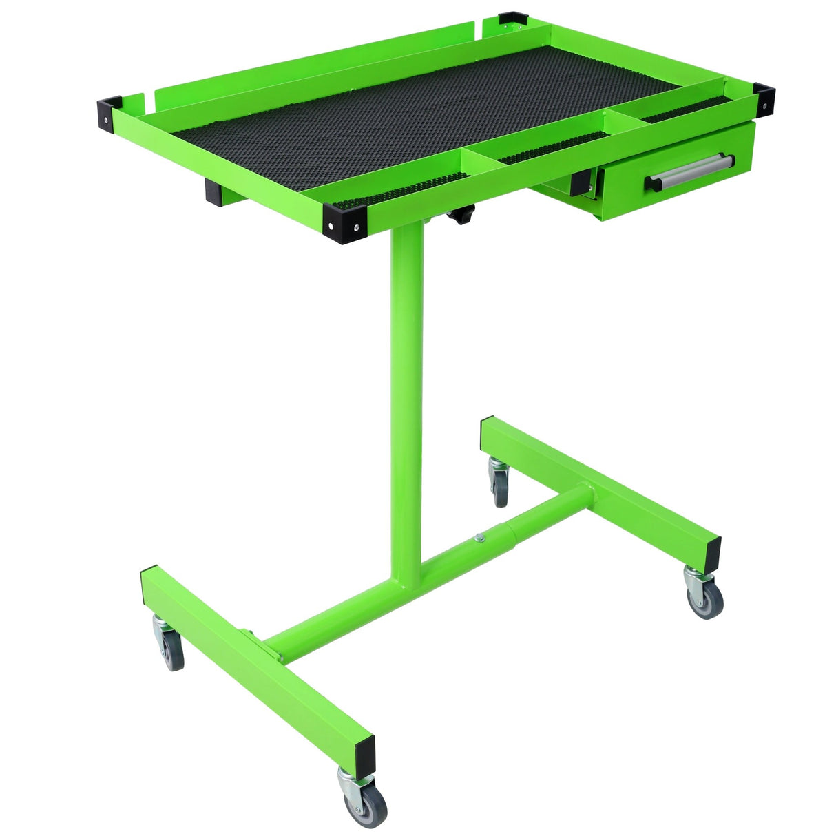 Adjustable Work Table with Drawer Portable (4) 2.5' Swivel Casters 220 Lbs Capacity Rubber Corners Heavy Duty Steel - Green - Fab Heavy Parts