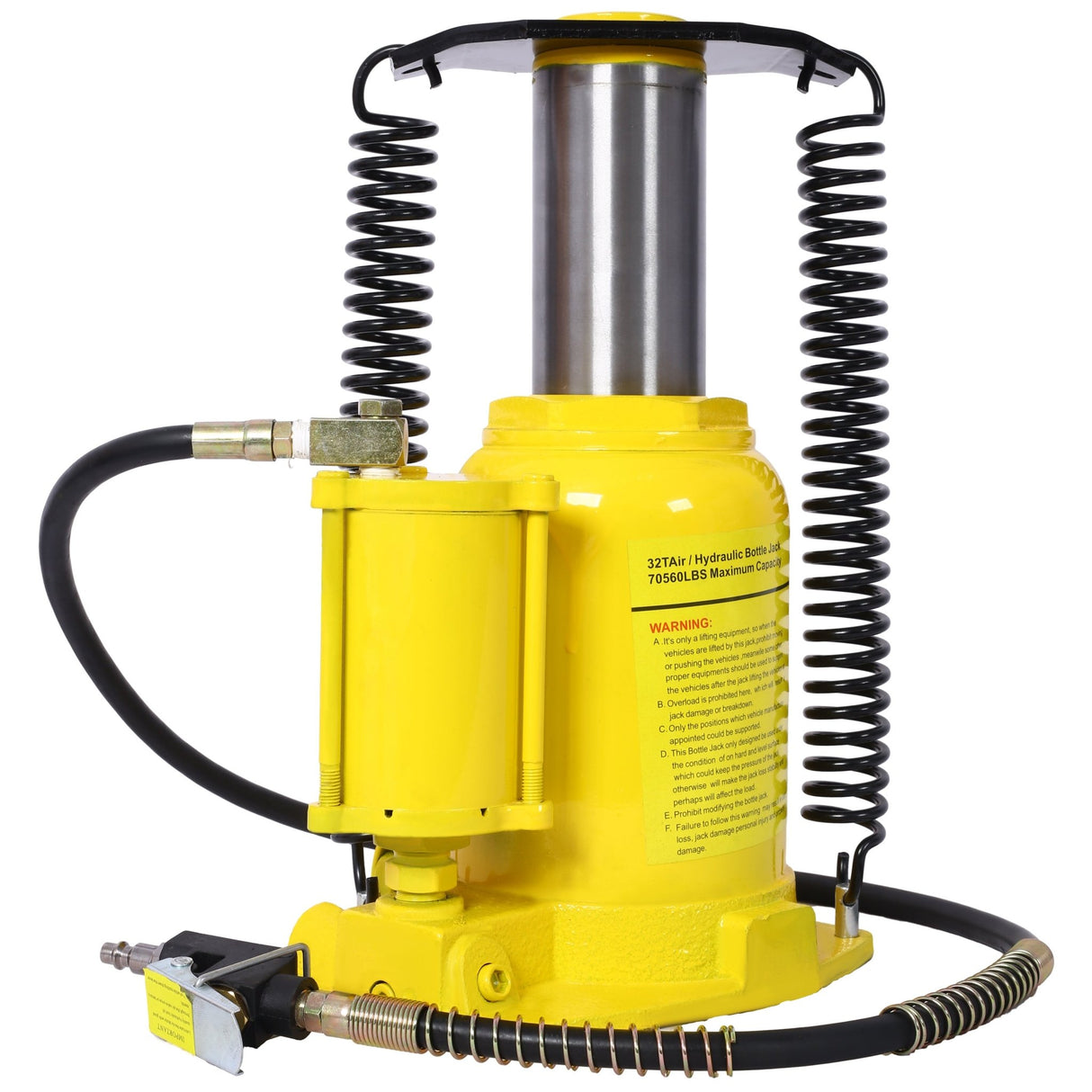 Air Hydraulic Bottle Jack 32 Ton/70550 LBS All Welded 10 - 16.3 inch Lifting Range Manual Handle and Air Pump - Yellow - Fab Heavy Parts