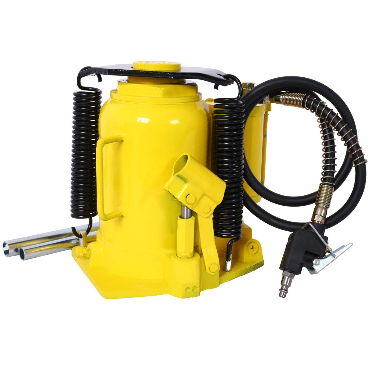 Air Hydraulic Bottle Jack 32 Ton/70550 LBS All Welded 10 - 16.3 inch Lifting Range Manual Handle and Air Pump - Yellow - Fab Heavy Parts
