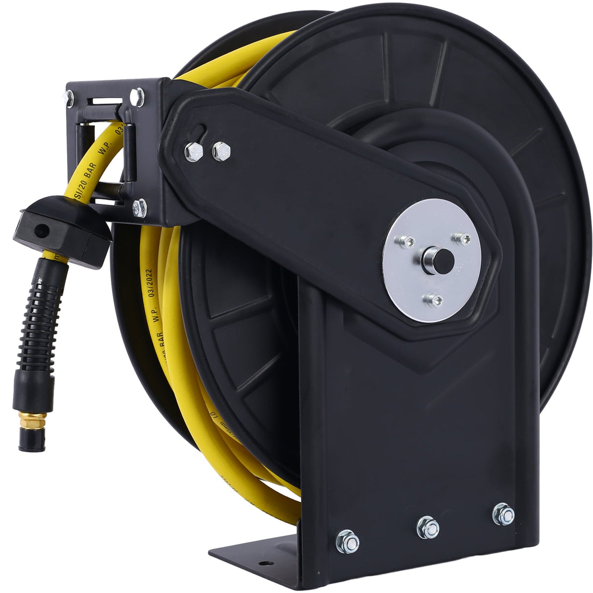 Air Reel Retractable 3/8" Inch x 50' Feet Flex Hybrid Polymer Hose Max 300 PSI Heavy Duty Steel Frame - Fab Heavy Parts