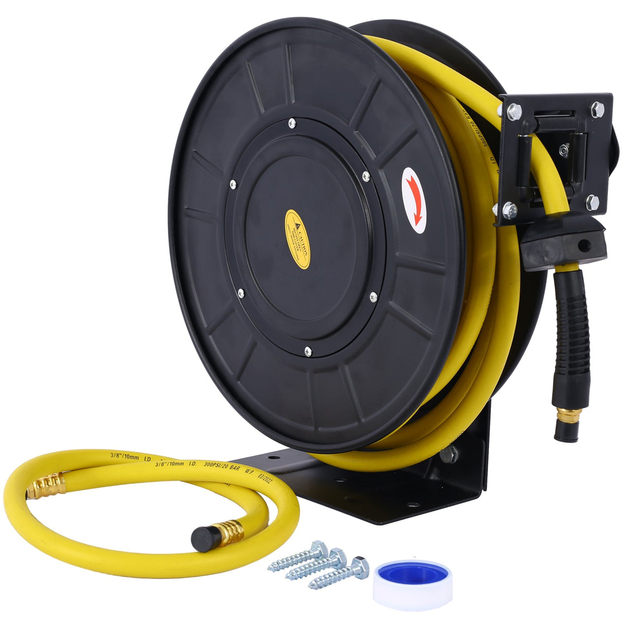 Air Reel Retractable 3/8" Inch x 50' Feet Flex Hybrid Polymer Hose Max 300 PSI Heavy Duty Steel Frame - Fab Heavy Parts