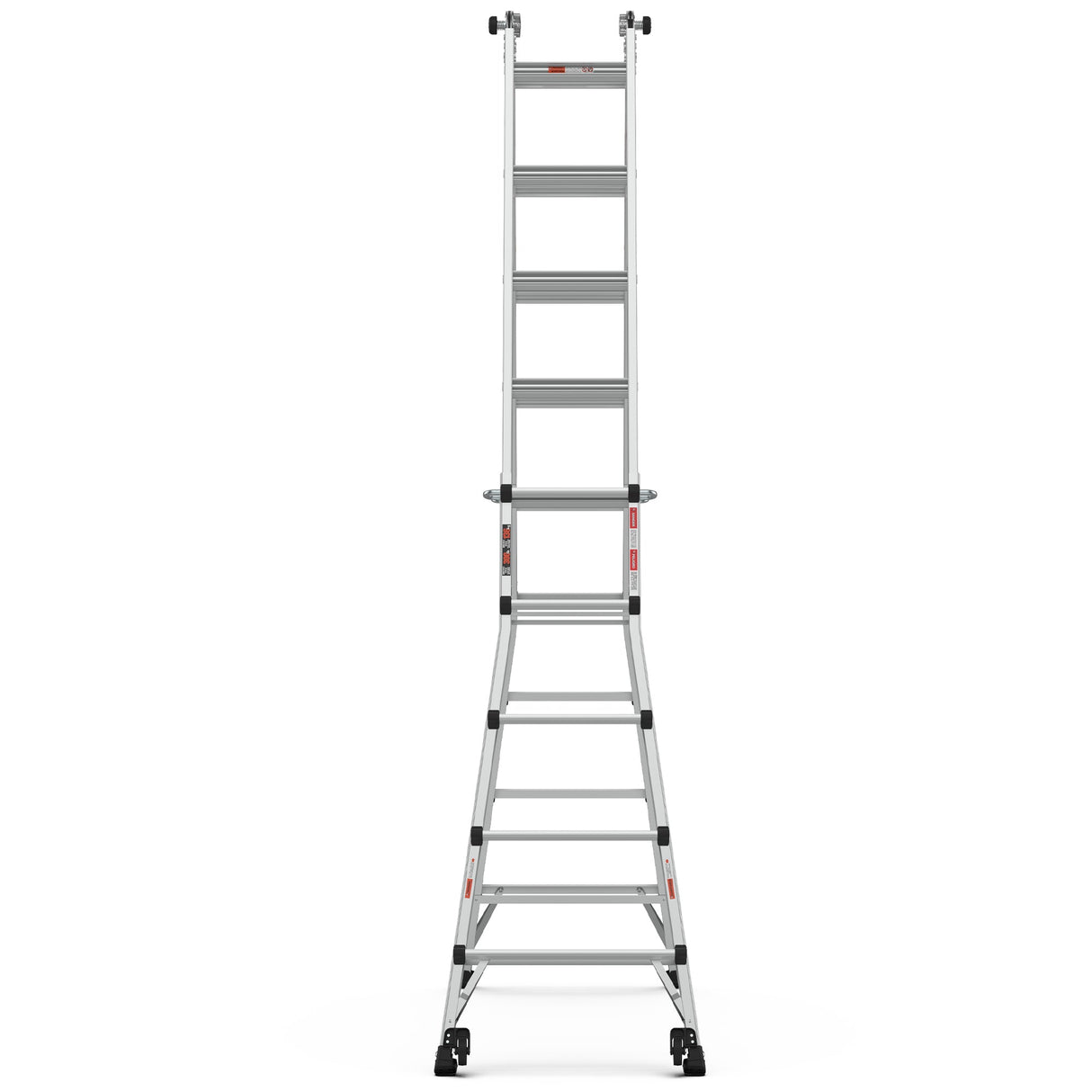Aluminum Multi - Position Ladder with Wheels 300 lbs Weight Rating 22 FT - Metallic Grey - Fab Heavy Parts