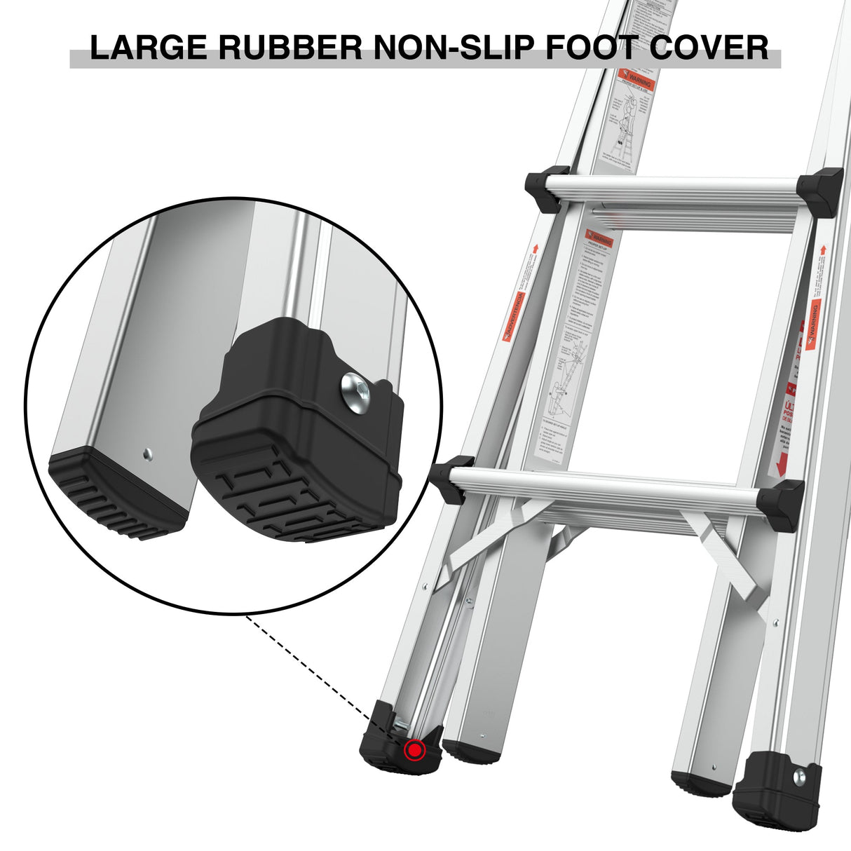 Aluminum Multi - Position Ladder with Wheels 300 lbs Weight Rating 22 FT - Metallic Grey - Fab Heavy Parts
