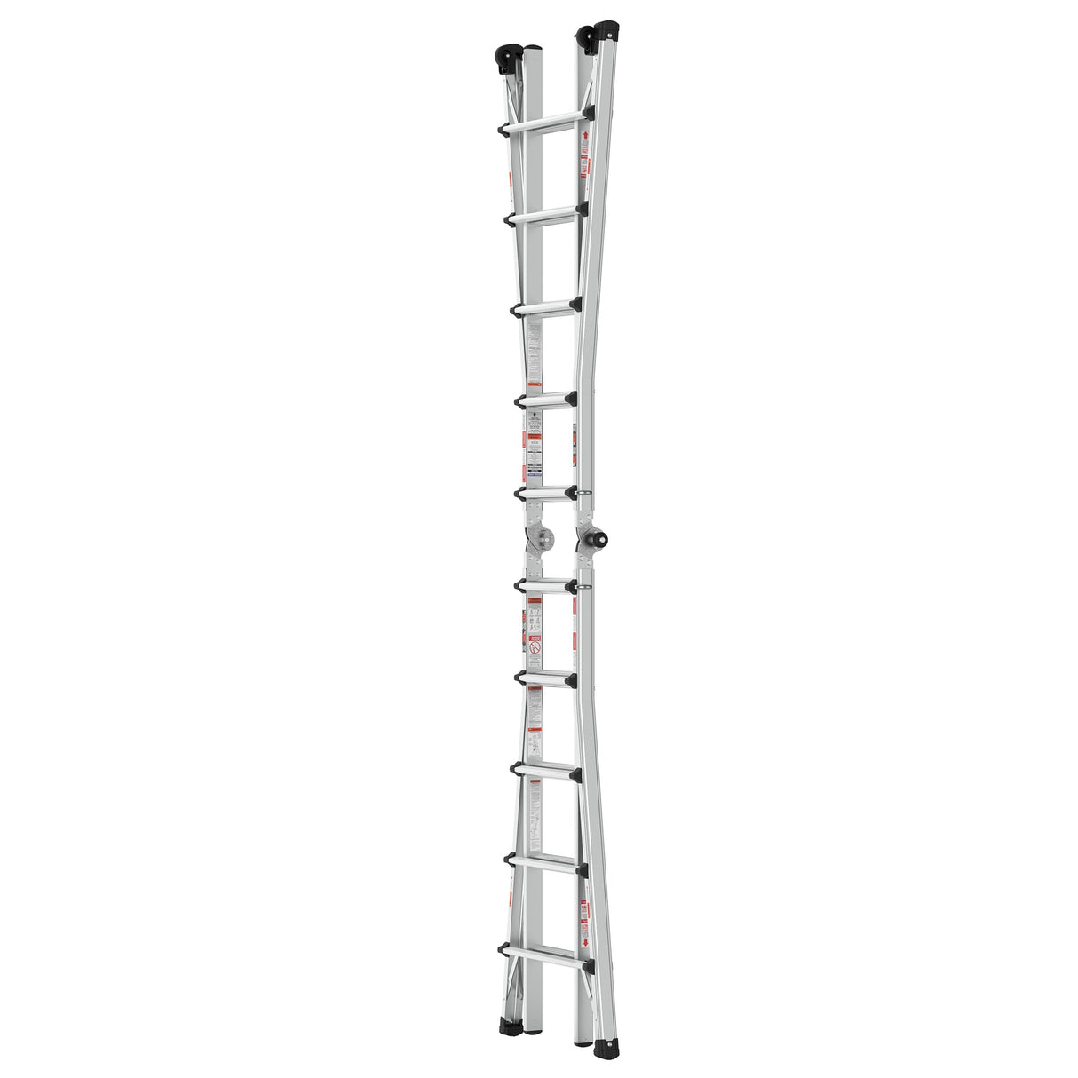 Aluminum Multi - Position Ladder with Wheels 300 lbs Weight Rating 22 FT - Metallic Grey - Fab Heavy Parts