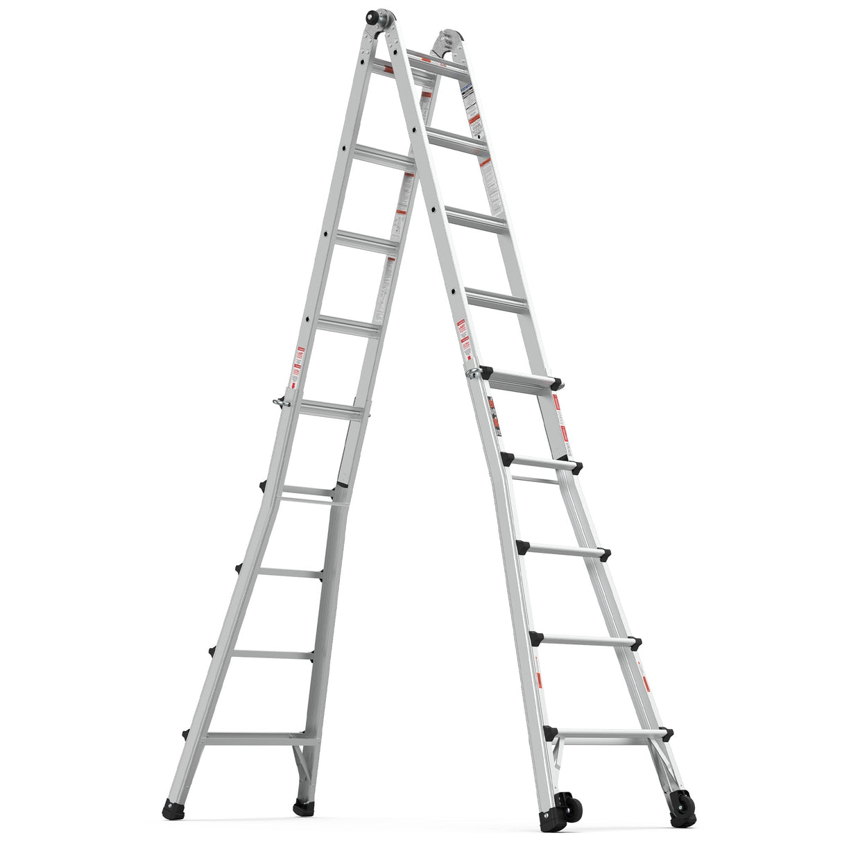 Aluminum Multi - Position Ladder with Wheels 300 lbs Weight Rating 22 FT - Metallic Grey - Fab Heavy Parts