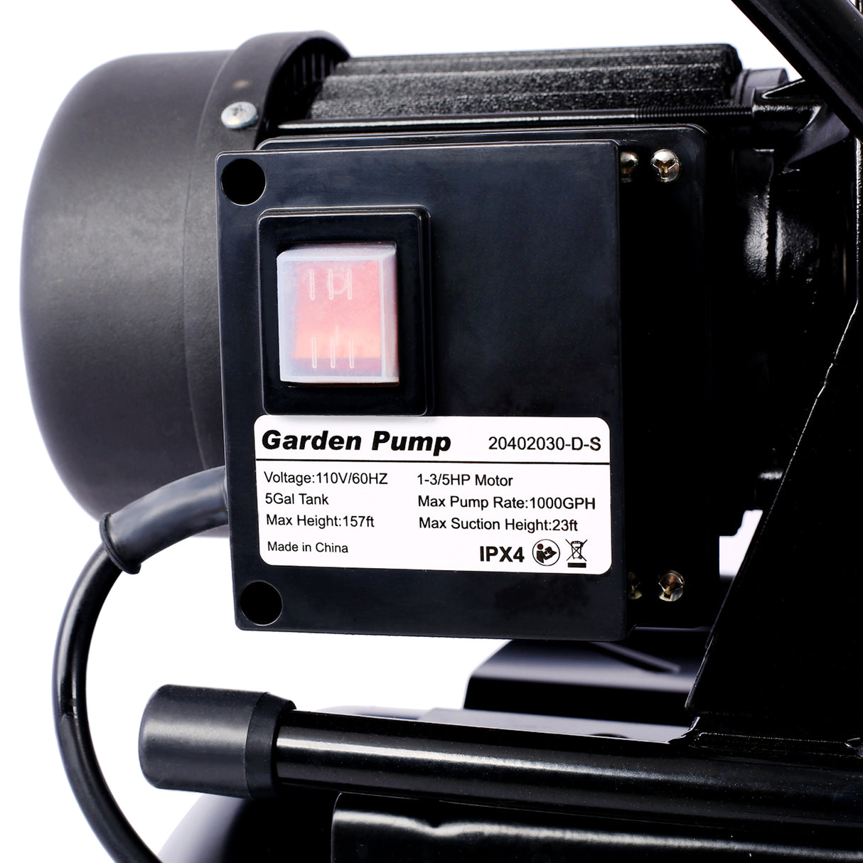 1.6HP Shallow Well Pump with Pressure Tank Garden Water Pump Irrigation Pump Automatic Stainless Steel Head