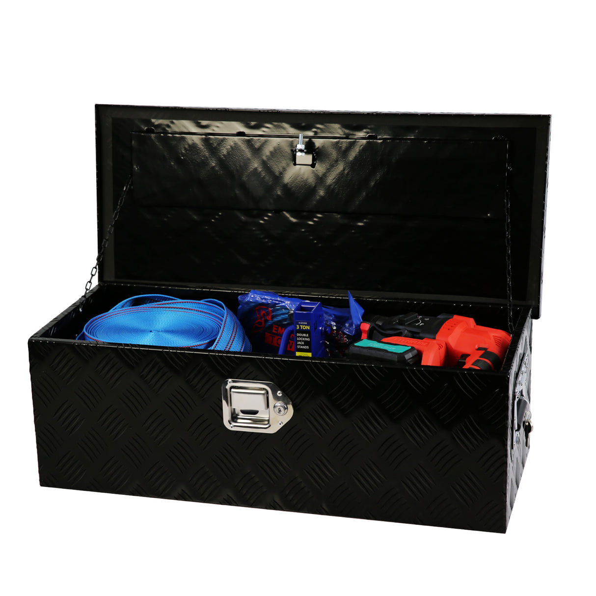 30 Inch Truck Box Heavy Duty Black Aluminum 5 Bar Tread Tool Long Box with Lock Keys 30.1"×12.8"×10.4"