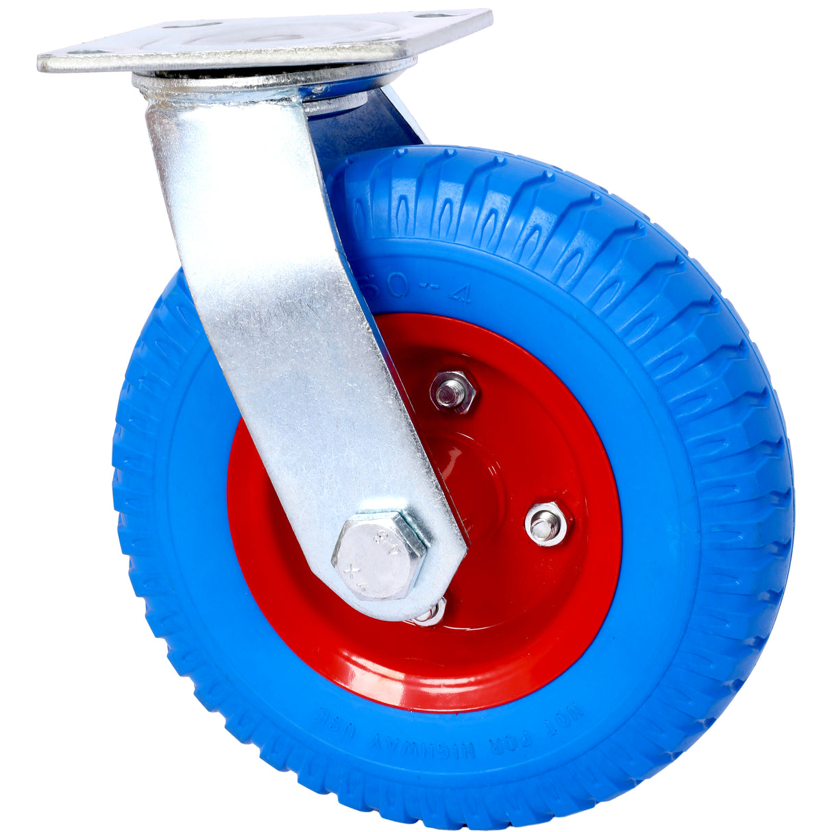 4PCS 8IN Flat Free (2PCS Swivel +2PCS Rigid) Caster Wheel Swivel Plate Steel Hub with Ball Bearings 5/8-Inch Bore Centered Axle Blue