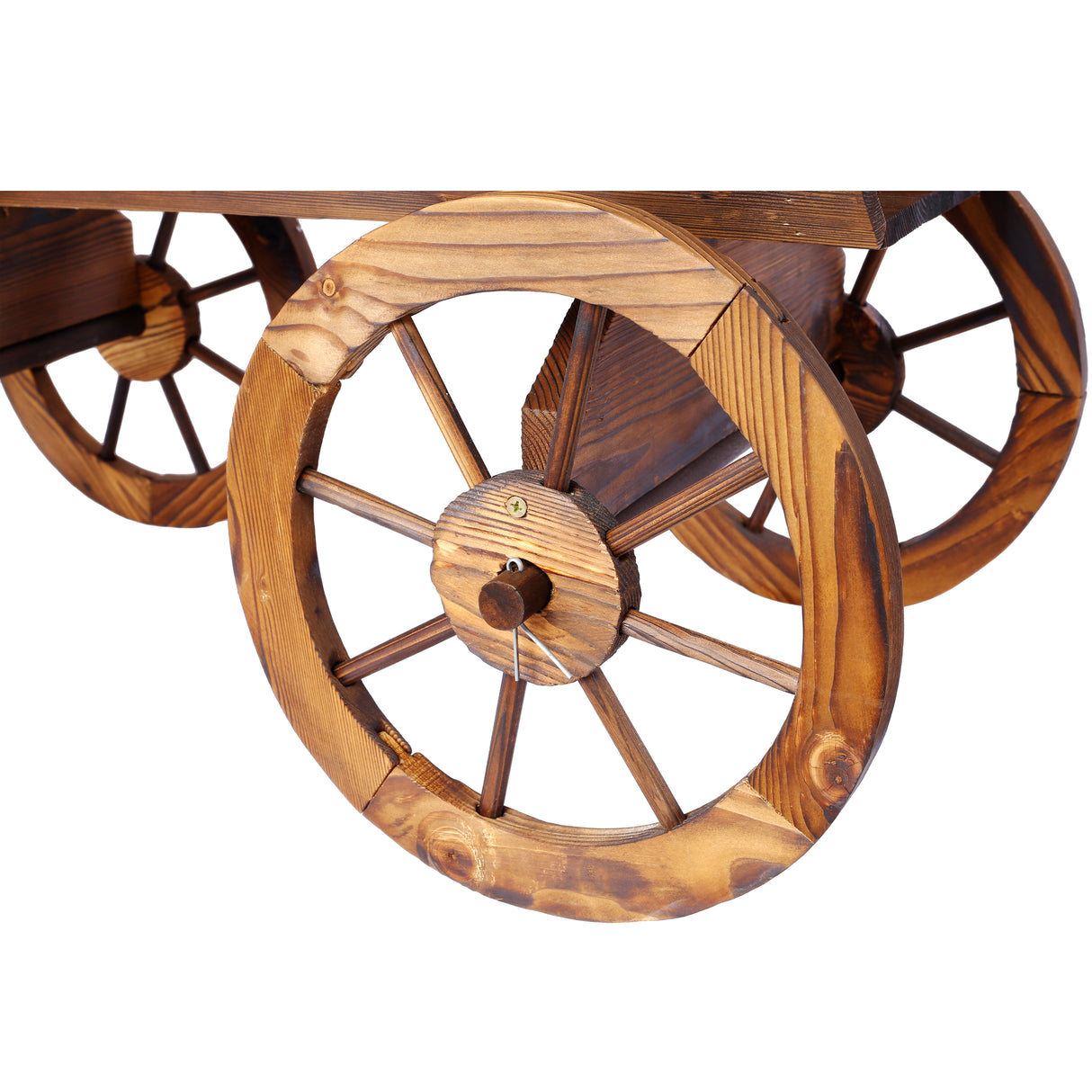 Wood Wagon Flower Planter Pot Stand w/ wheels-茶色