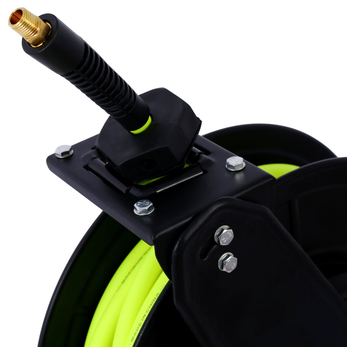 引き込み式エアホースリール 3/8" インチ x 50フィート ヘビーデューティー スチール 自動巻き戻し 空気圧工業グレード ゴム 300 PSI - ブラック