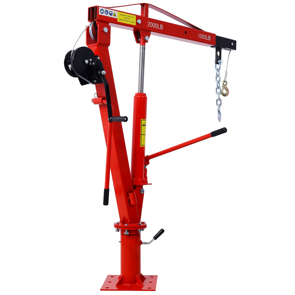Hydraulic Pickup Truck Crane with Hand Winch Bed Hoist Jib 2000-Lb. Capacity Red