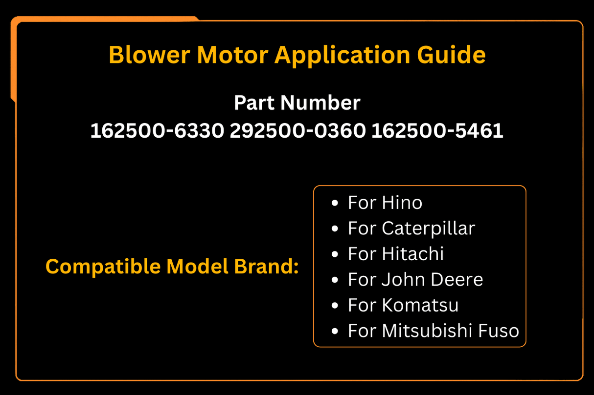 Blower Motor Replaces Denso 162500 - 5461, 1625005461 Fits Hino Fits for Caterpillar Hitachi Fits for John Deere Fits Komatsu Mitsubishi Fuso - Fab Heavy Parts