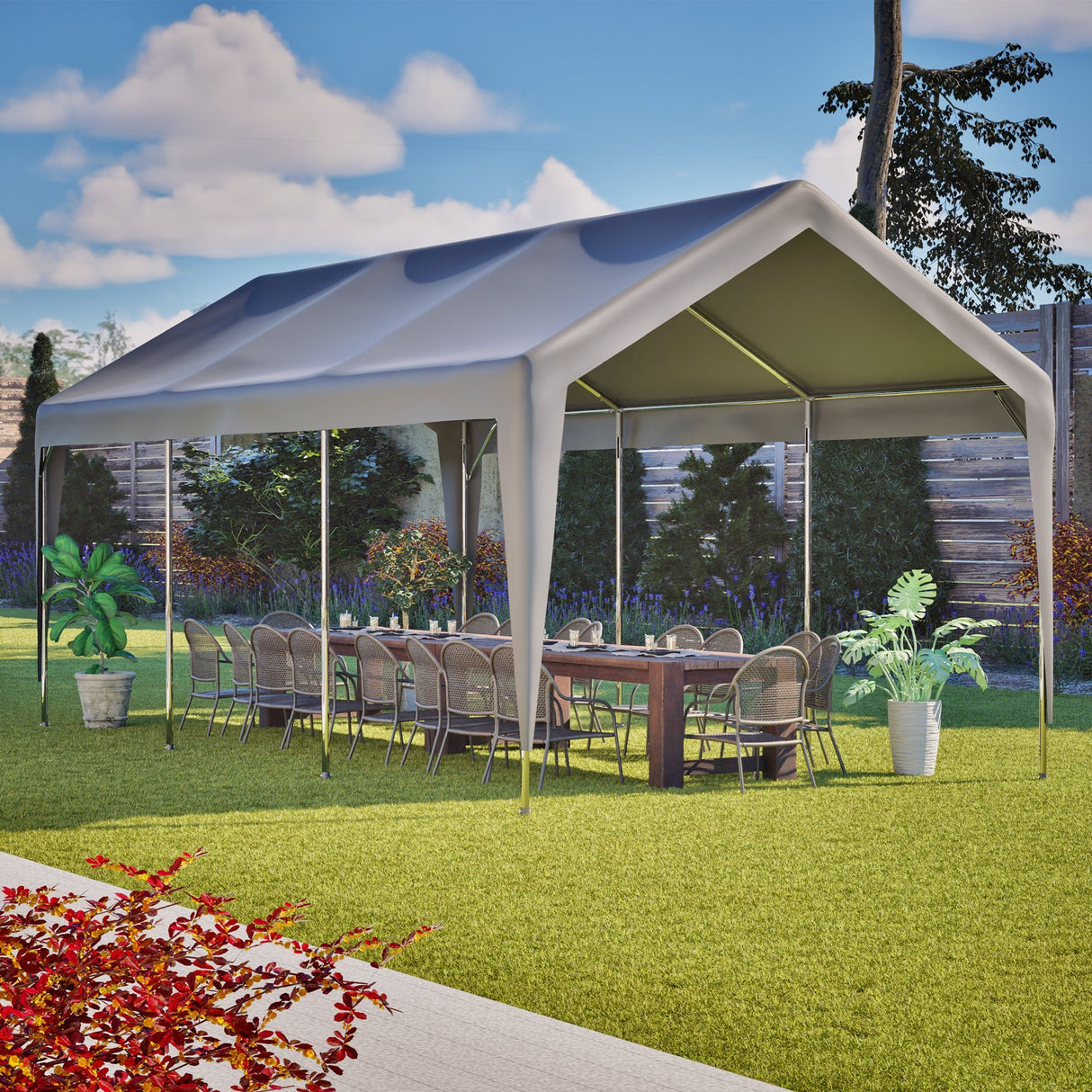 Carport Canopy 10x20 FT Heavy Duty Boat Car Canopy Garage with Removable Sidewalls and Roll - up Ventilated Windows - Fab Heavy Parts