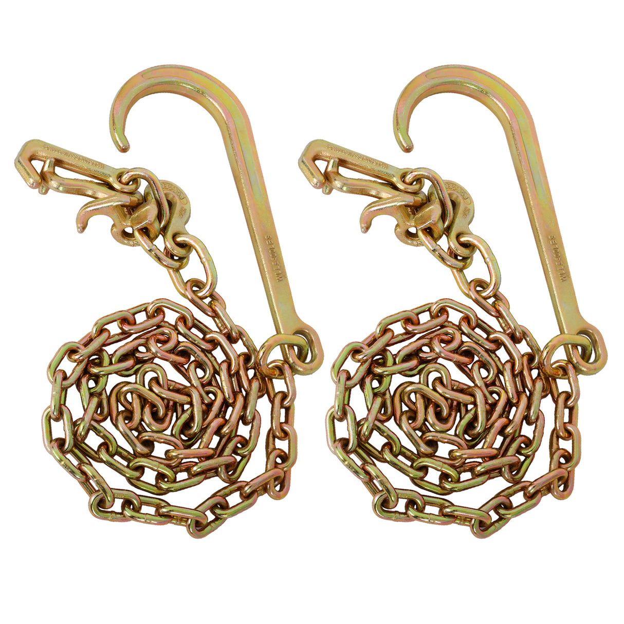 2 Pcs 5/16" x6' Leg G70 15" Long Shank J Hook Tow Chain w/RTJ Cluster Grab 4700 lbs WLL Heavy Duty