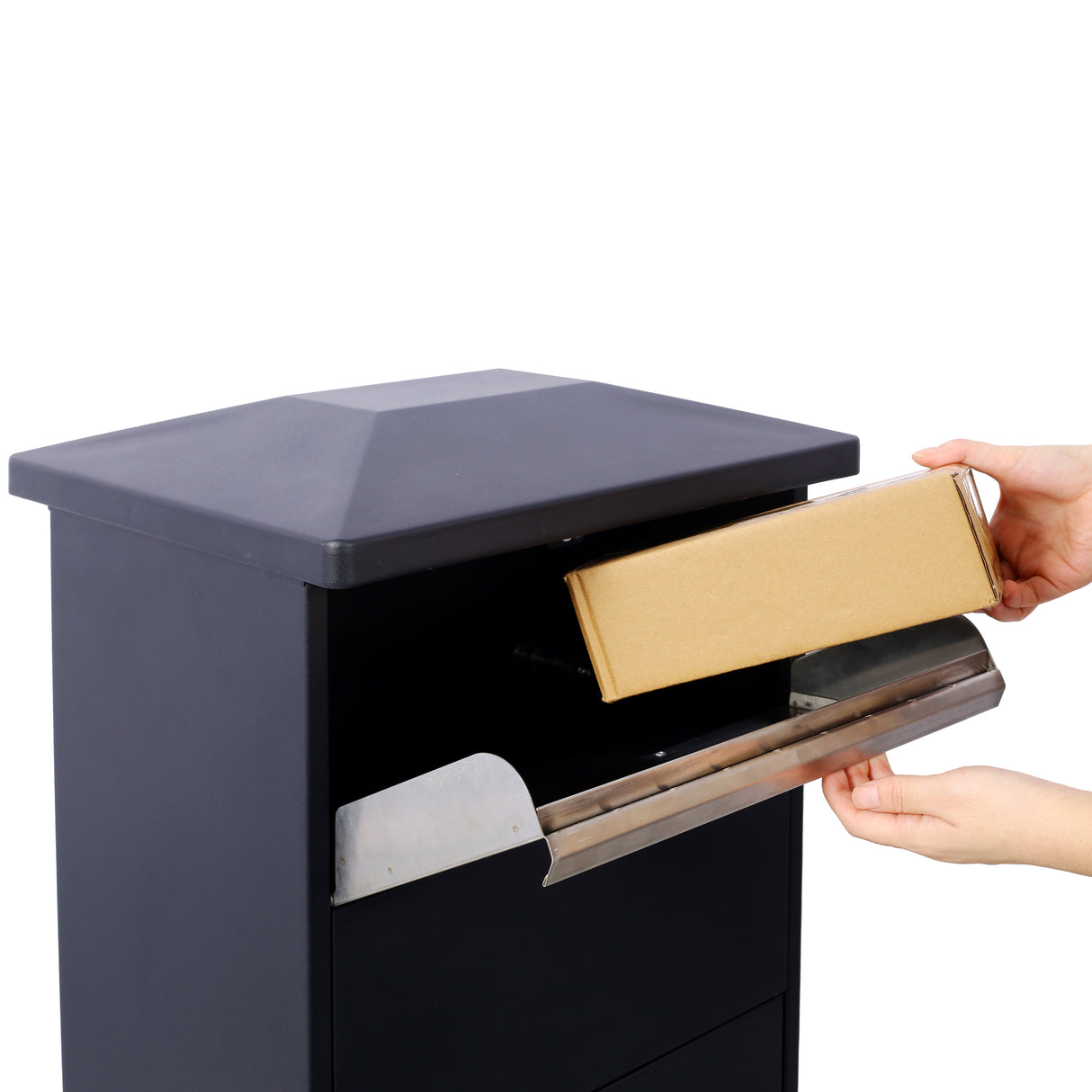 Large Package Delivery Parcel Mail Drop Box Floor Lockable Drop Slot Mail Box with Parcel Compartment--Black