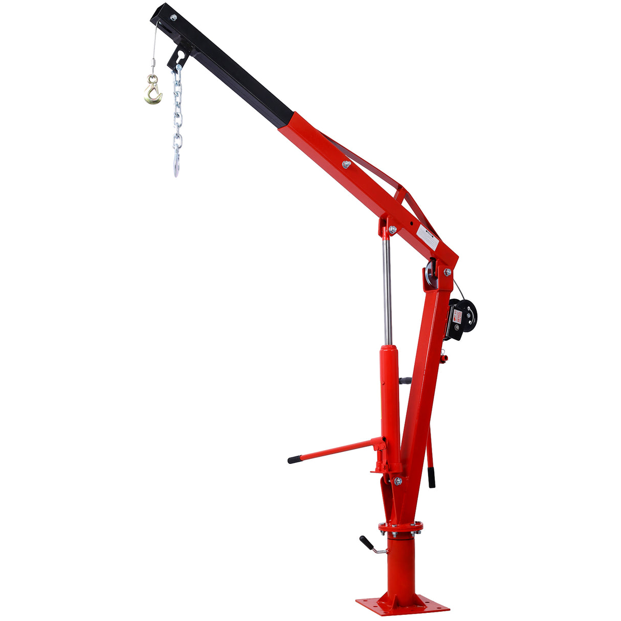 Hydraulic Pickup Truck Crane with Hand Winch Bed Hoist Jib 2000-Lb. Capacity Red
