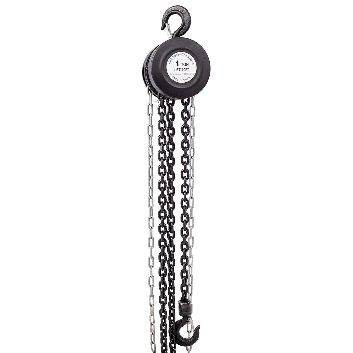 Chain Hoist 2200lbs 1T Capacity 10ft with 2 Heavy Duty Hooks Manual Steel Construction - Black - Fab Heavy Parts