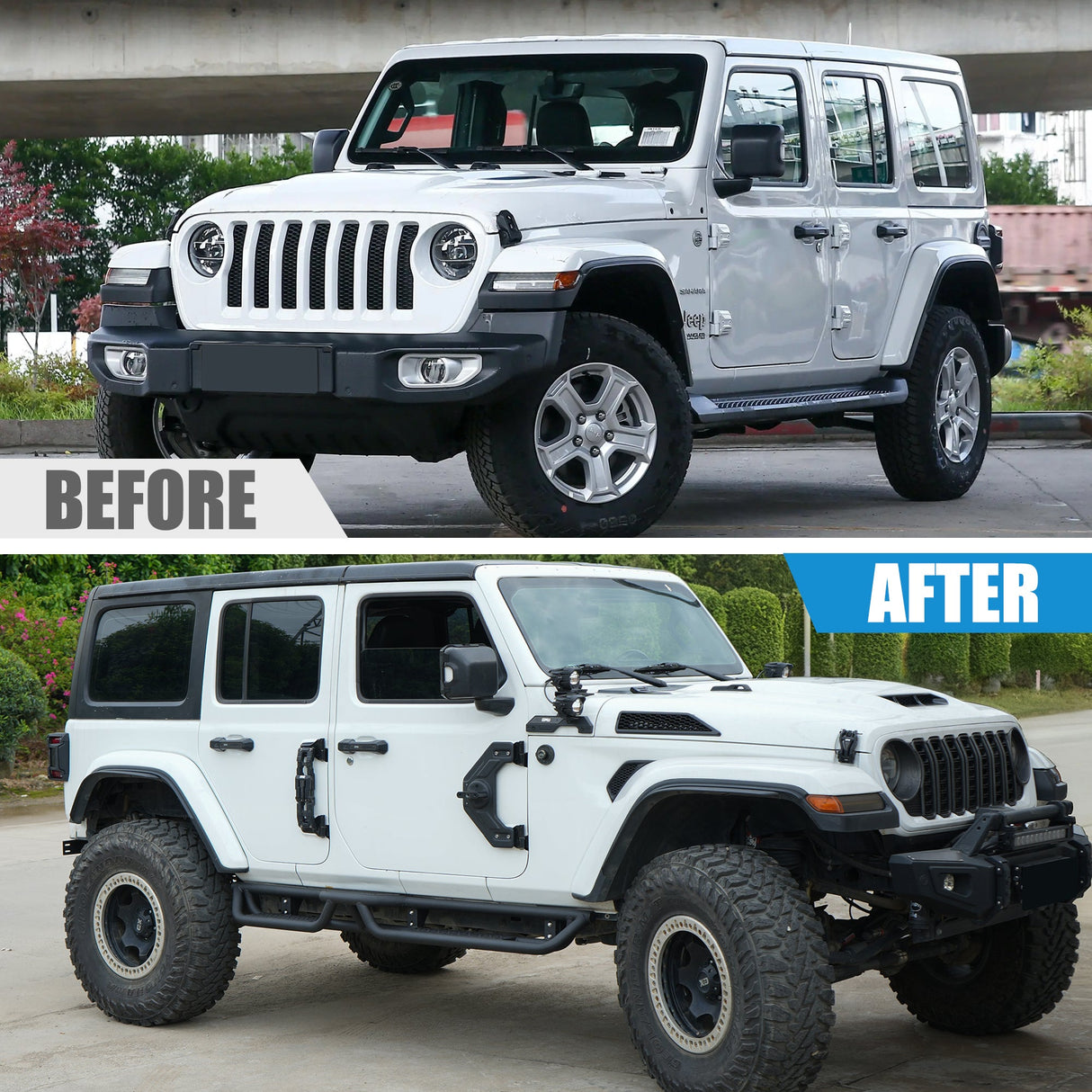 Coated Black Carbon 6 - Inch 2 - Stairs Side Step Rails Step Bars Steel Nerf Bars Running Boards Compatible with Jeep Wrangler JL 4 Doors 2018 - 2025 - Fab Heavy Parts