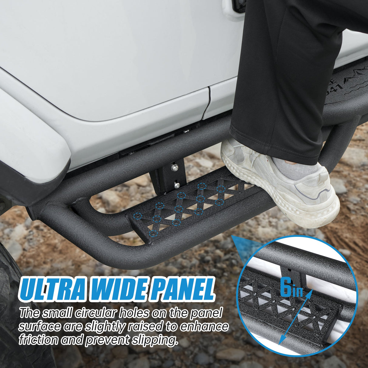 Coated Black Carbon 6 - Inch 2 - Stairs Side Step Rails Step Bars Steel Nerf Bars Running Boards Compatible with Jeep Wrangler JL 4 Doors 2018 - 2025 - Fab Heavy Parts