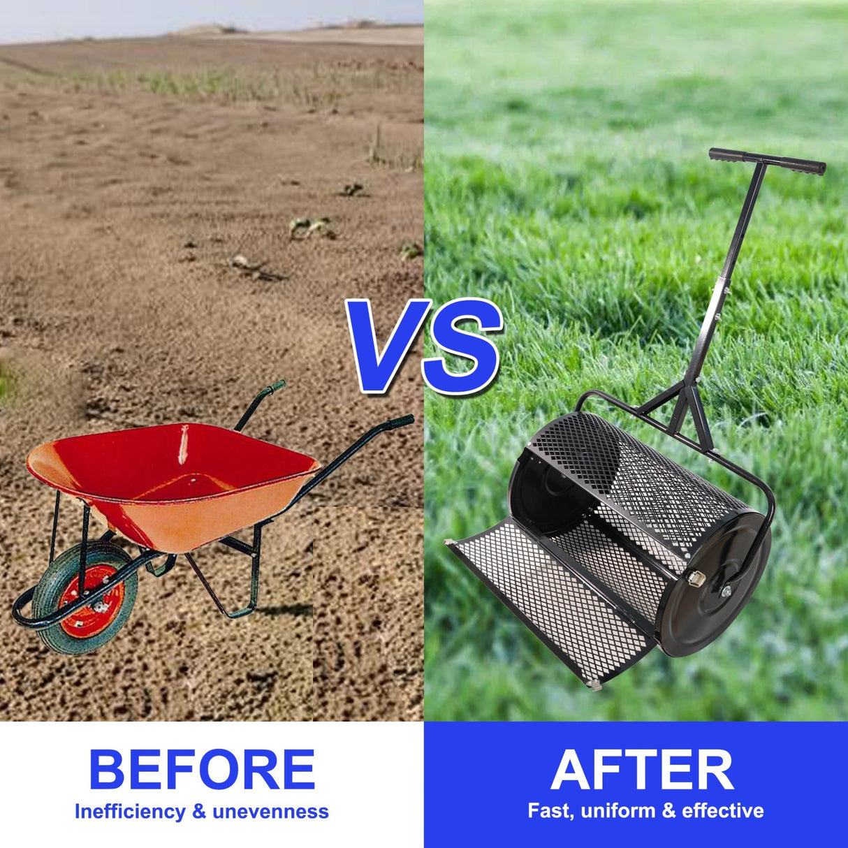 Compost Peat Moss Spreader with Upgrade T Shaped Handle Metal Mesh - Black - Fab Heavy Parts