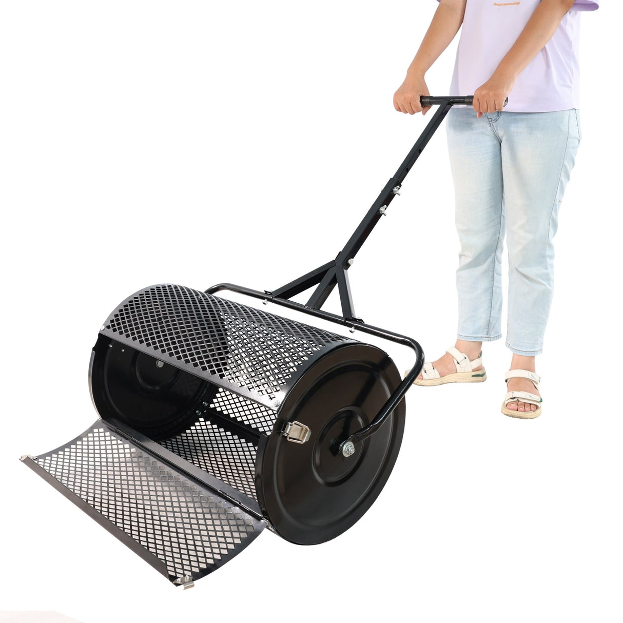 Compost Peat Moss Spreader with Upgrade T Shaped Handle Metal Mesh - Black - Fab Heavy Parts